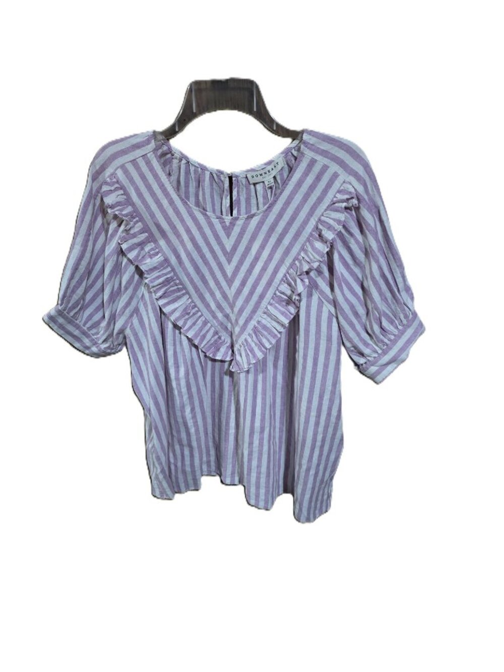 DownEast Purple & White Striped Blouse Ruffles Size XL